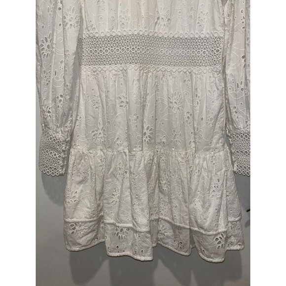 ALL SAINTS White Long-Sleeve Tiered Annasia Broderie Mini Dress Women's Size 4 - Picture 7 of 10